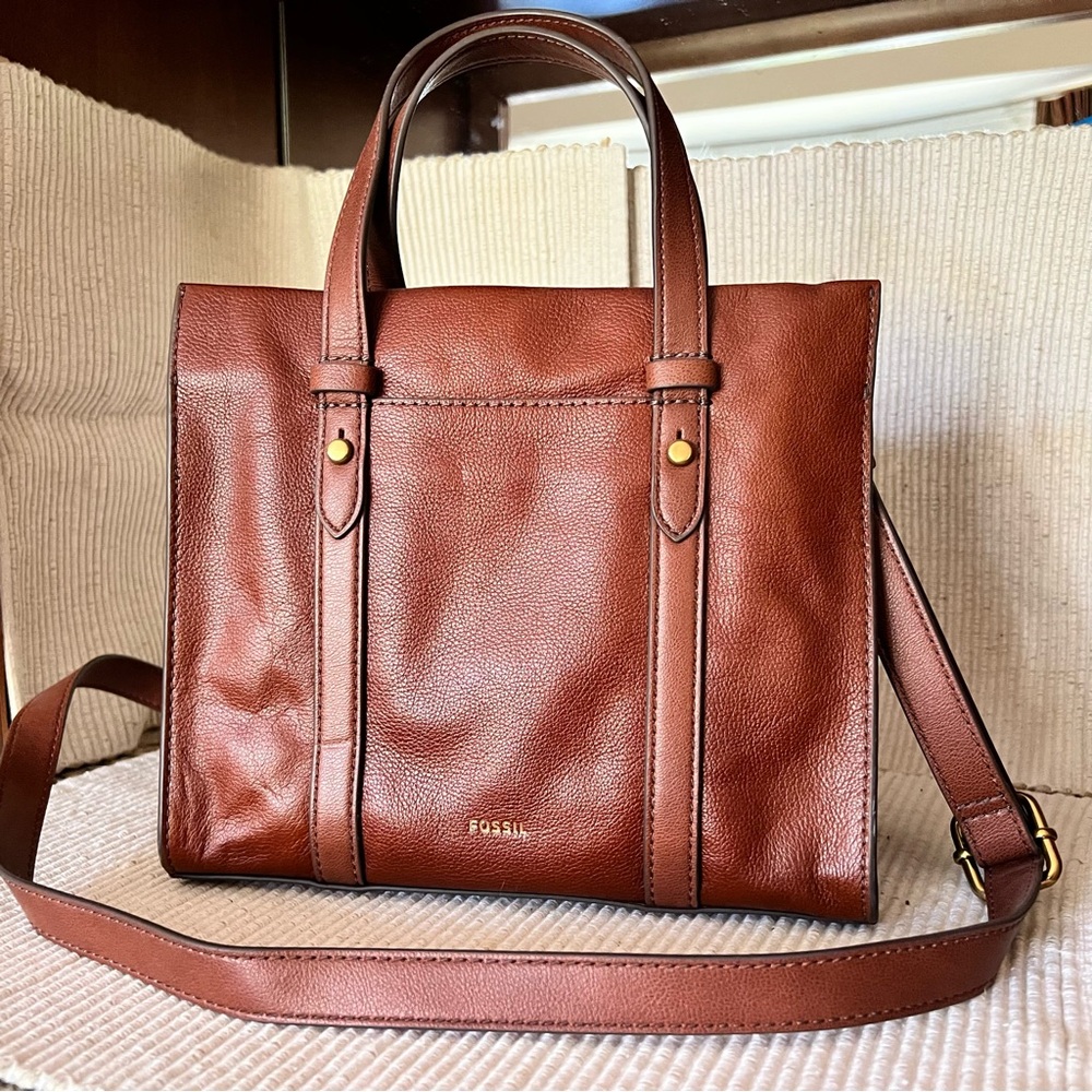 Fossil Kingston Satchel Leather Tote Bag with Shoulder Strap
